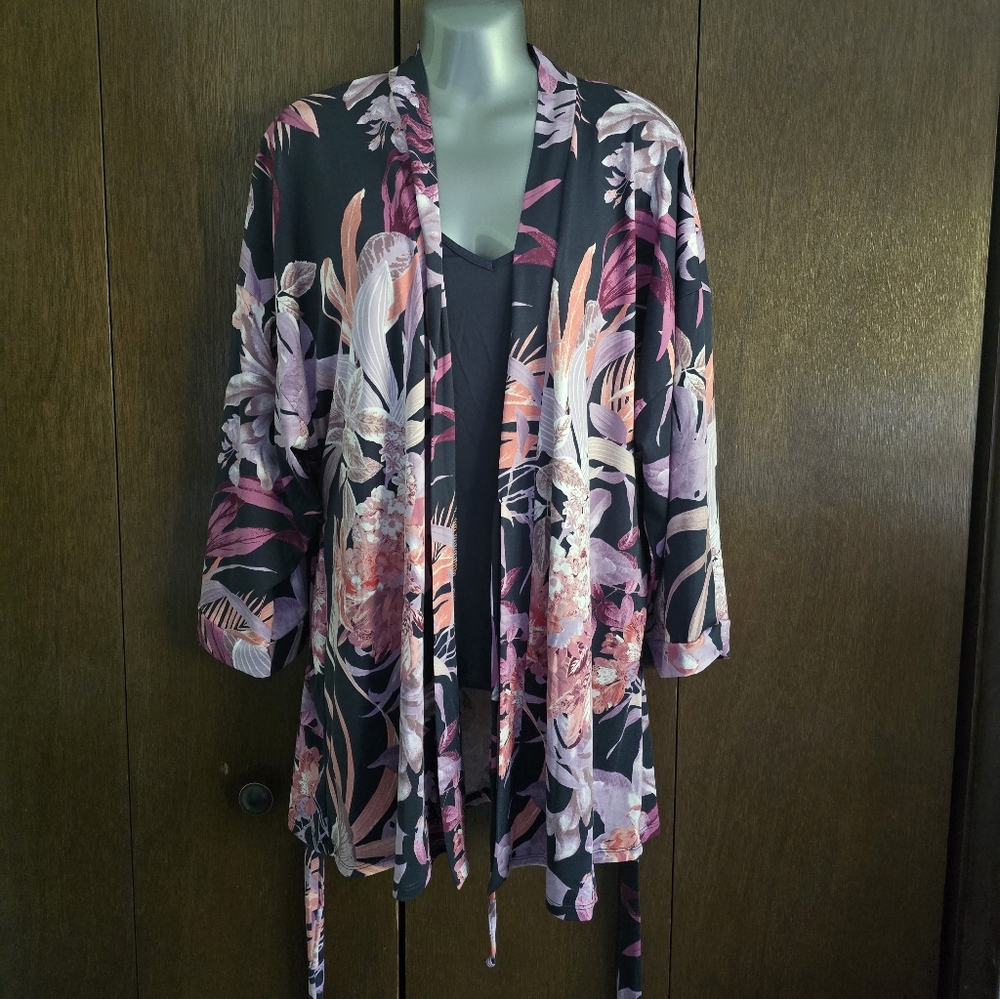 Floral Kimono Robe + Solid Blue Top